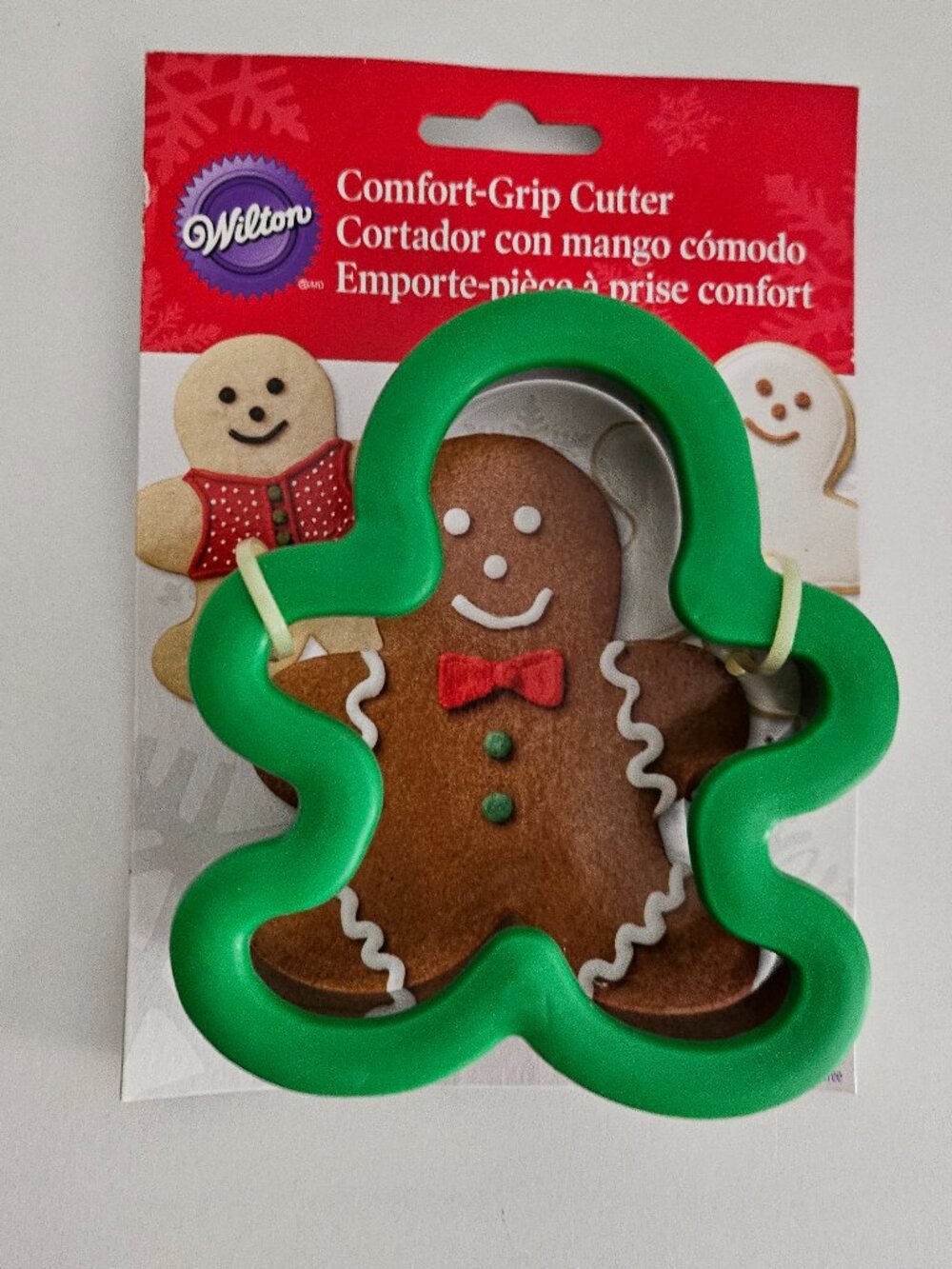 WILTON Cookie Cutter Gingerbread Boy Comfort-Grip Oversized Green and Silver